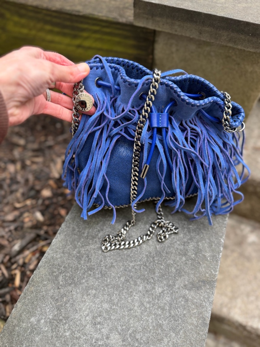 Stella McCartney Shaggy Deer Fringe Falabella Mini Bucket Bag EUC - Picture 6 of 10